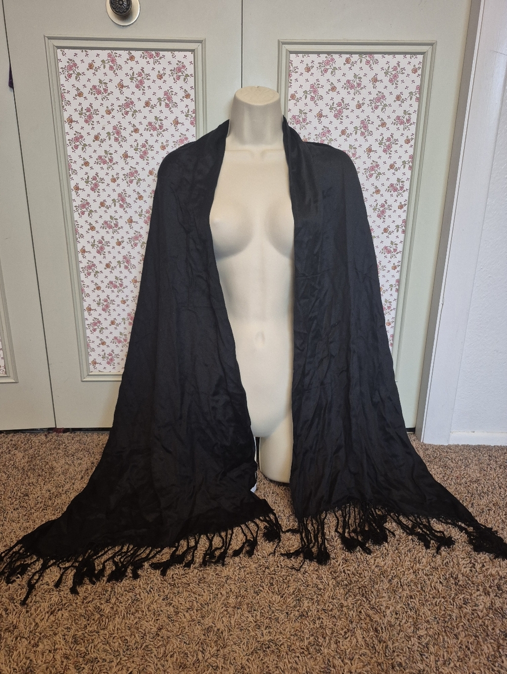 New Nine West Black Fringe Scarf/Shawl OSFA